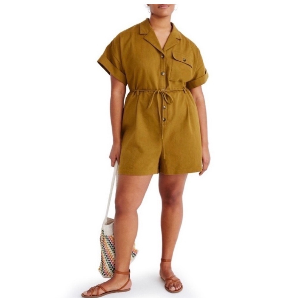 Madewell Belted Safari Romper Lighthouse Distant Olive Green Size Large